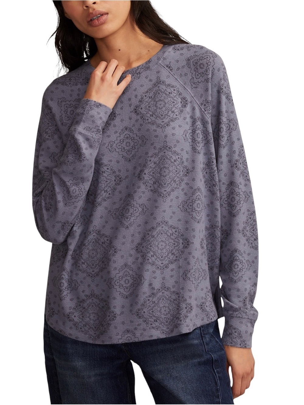 Lucky Brand Women's Cloud Long Sleeve Crew Neck Sweater XL Blue Multi